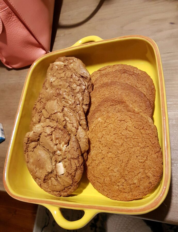 Golden Snap Biscuits and Soft, Chewy White Chocolate Cookies