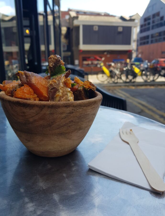 Eating out: baked sweet potato and tahini