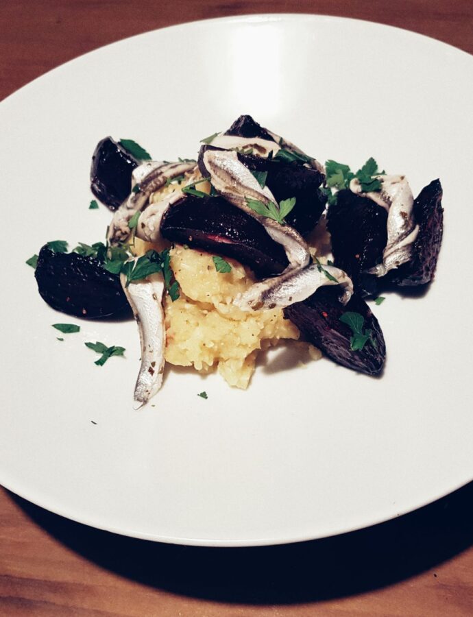 Roast Beetroot, Anchovies & Almond Skordalia