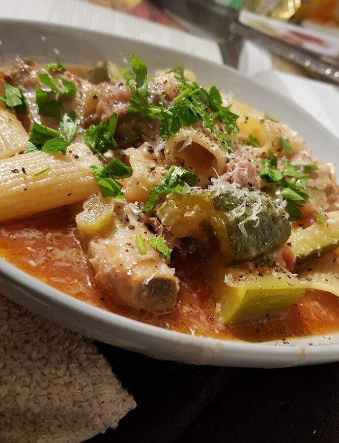 Braised Pork Rigatoni as well as Chicken, Barley Broth