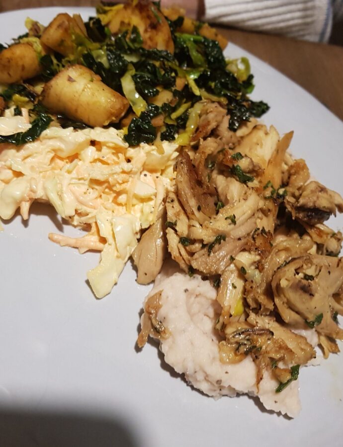 Pan fried parsnip, cavolo nero and chicken