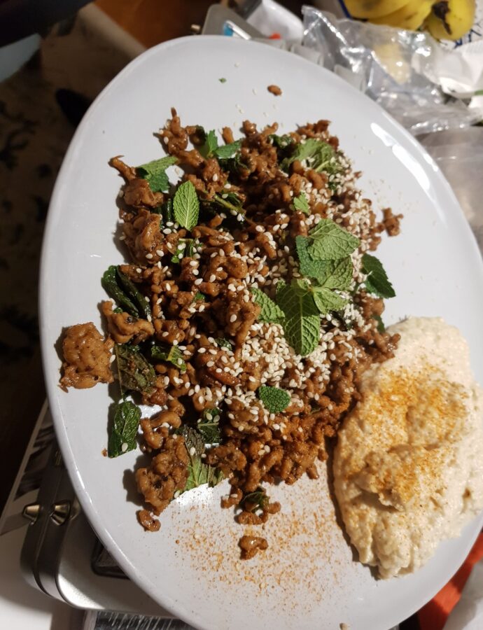 Vinegar pork and cauliflower puree