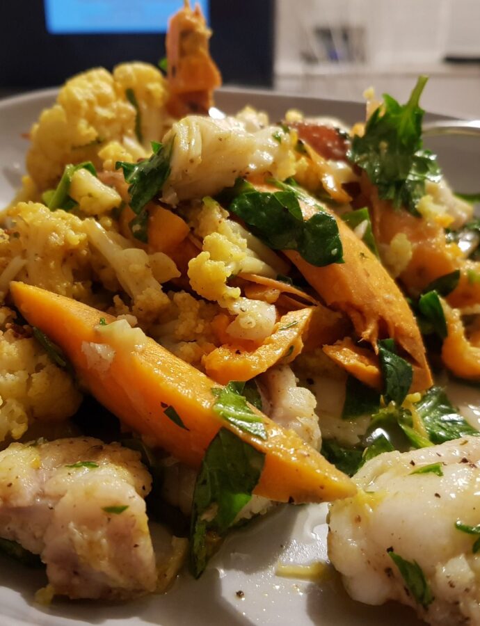 Monkfish and veggie bake