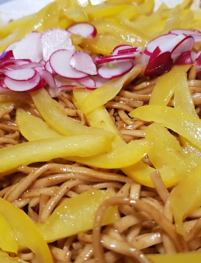 Sesame noodles and home grown radish