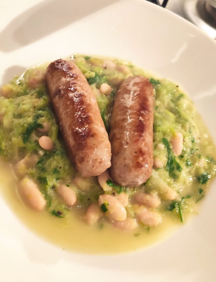 Leeks, beans and sausage