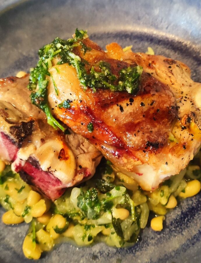 Grilled lamb, beans & parsley sauce