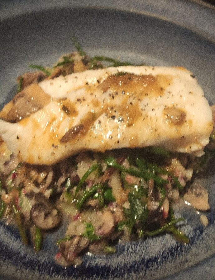 One-pan haddock, mushrooms and lemony greens