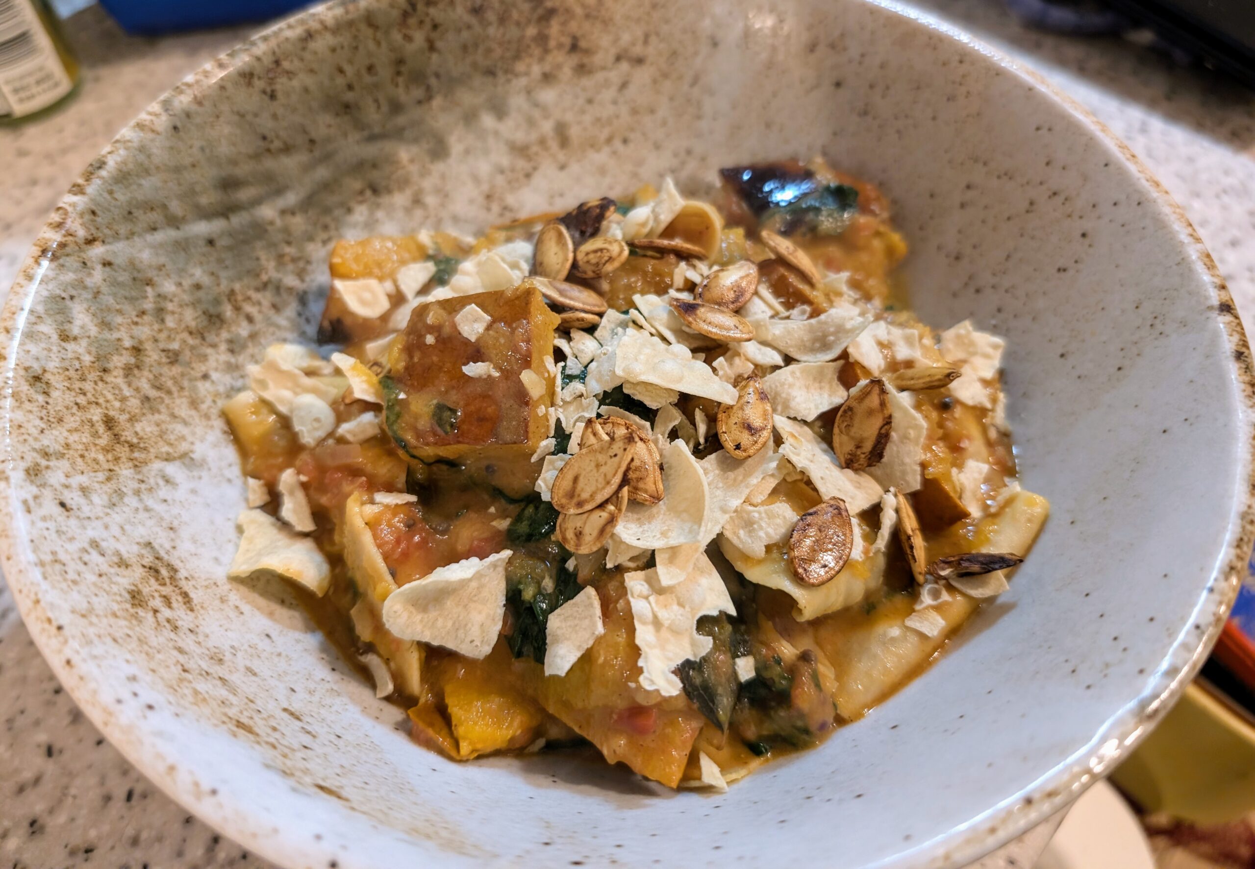 Butternut squash and poppadom curry
