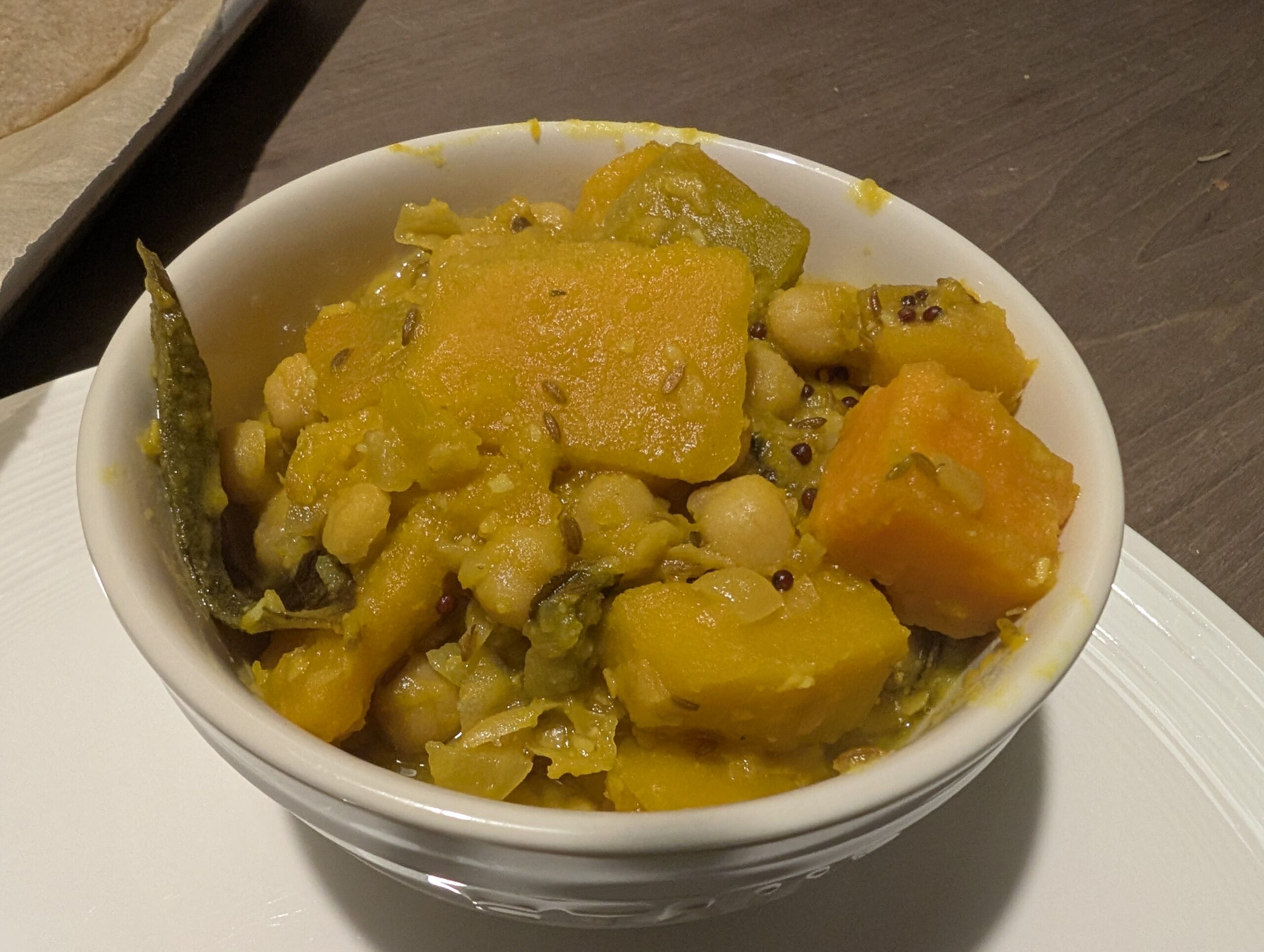 Pumpkin curry, coconut chutney with buckwheat pancakes